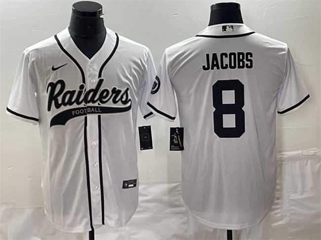 Men%27s Las Vegas Raiders #8 Josh Jacobs White Cool Base Stitched Baseball Jersey
